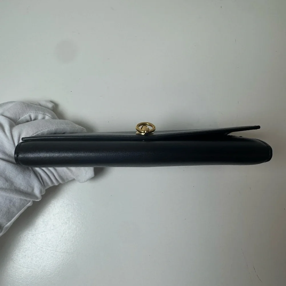 Fendi Women’s Black Long Leather Wallet with Gold Accent